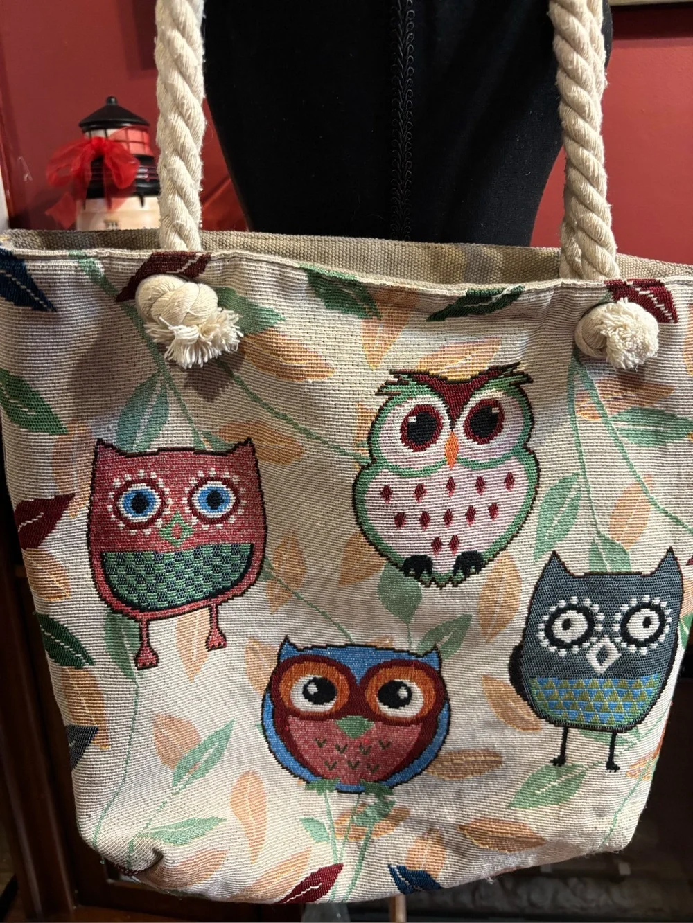 Canvas Owl Tote Bag in Multi-Color